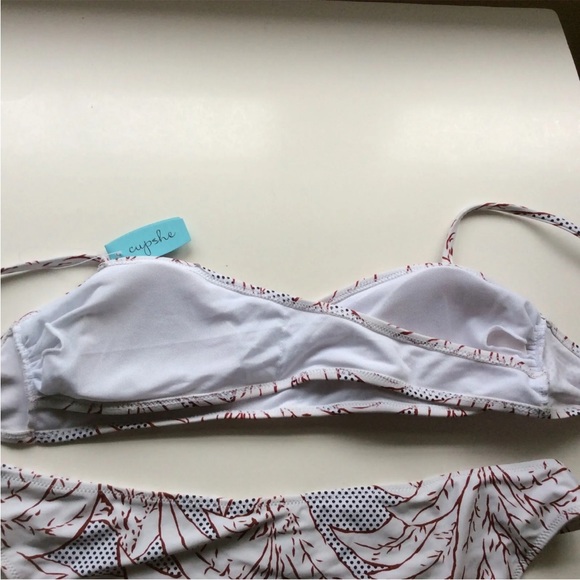 NWT CUPSHE Cheeky Gal Twist Bralette Bikini Set White Black Rust Print Size L - Picture 3 of 10